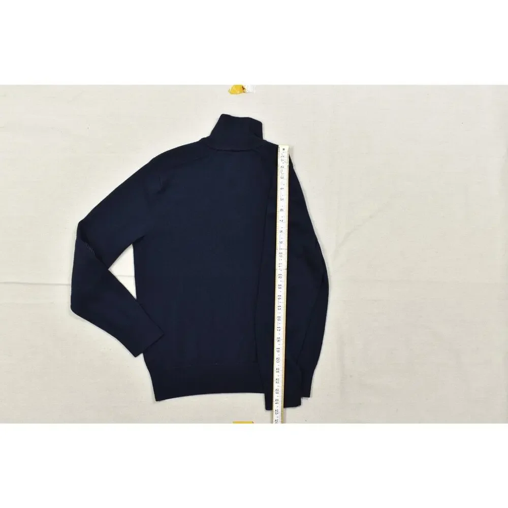 Banana Republic Sweater S Mens Blue Merino Wool Blend Button Mock Neck Elbow Pat
